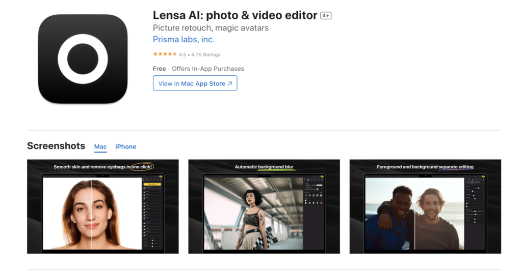 Lensa AI Mac OS software